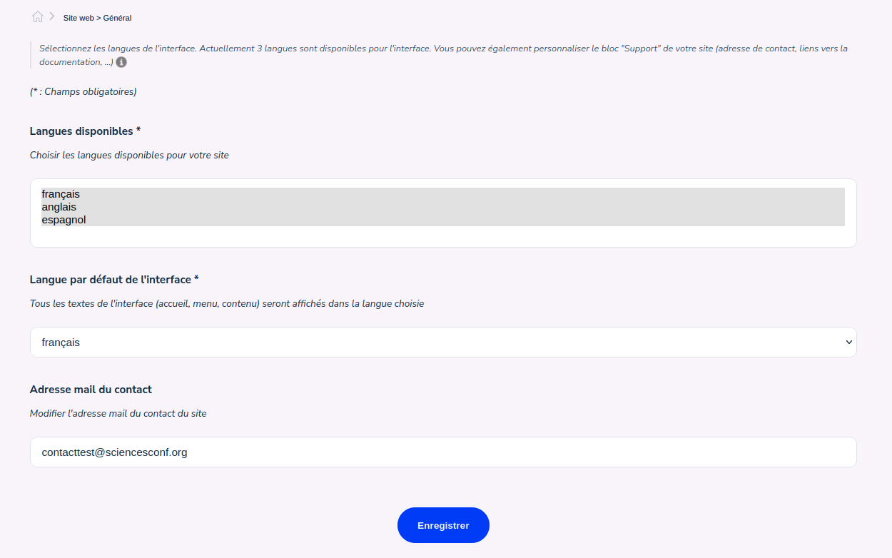 choix des langues du site web