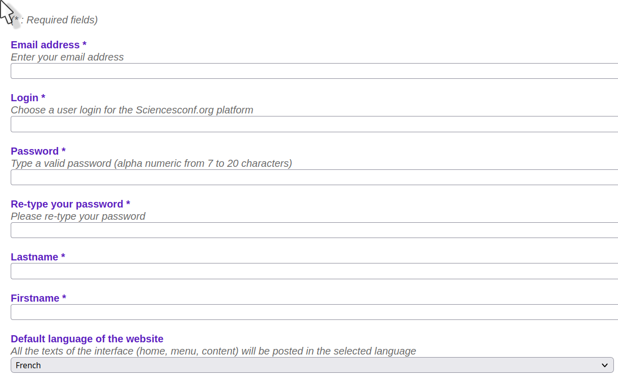 Account creation form