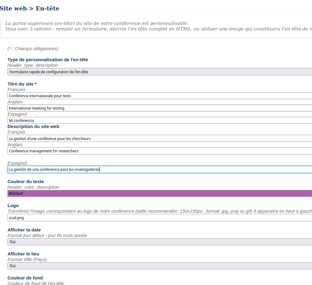 quick configuration header form